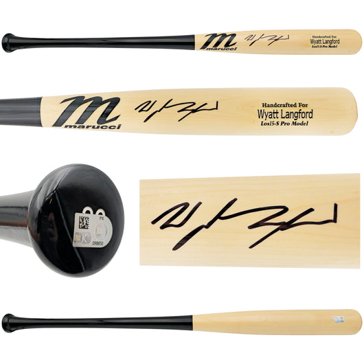 Wyatt Langford Autographed Blonde Marucci Player Model Baseball Bat Texas Rangers Fanatics and MLB Holo