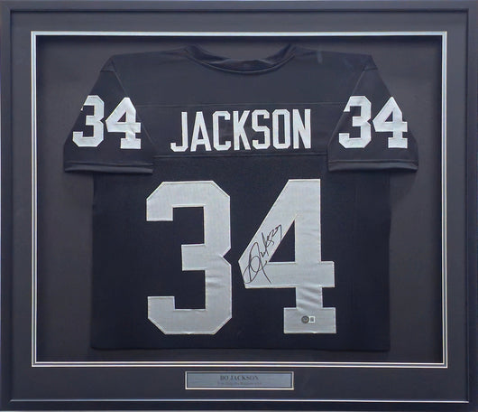 Oakland Raiders Bo Jackson Autographed Framed Black Jersey Beckett BAS Witness