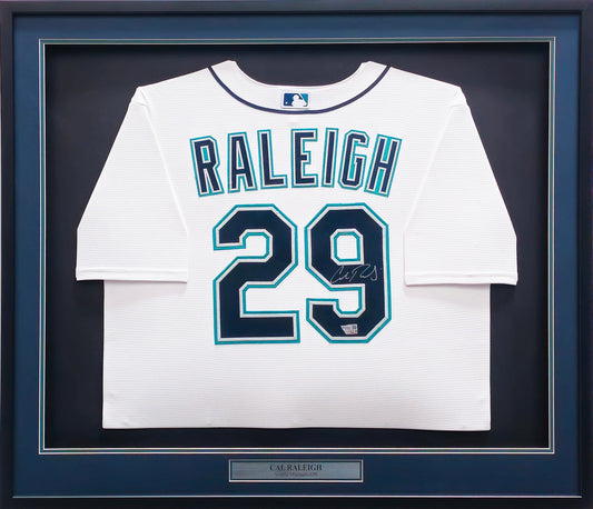Seattle Mariners Cal Raleigh Autographed Framed White Nike Jersey Fanatics Holo