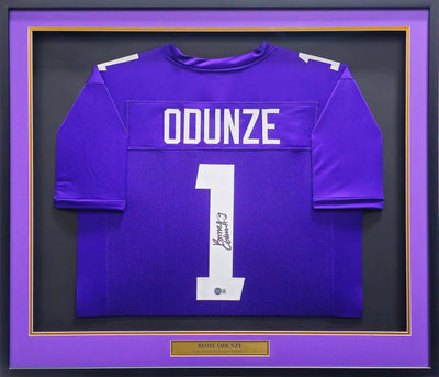 Washington Huskies Rome Odunze Autographed Framed Purple Jersey Beckett BAS Witness