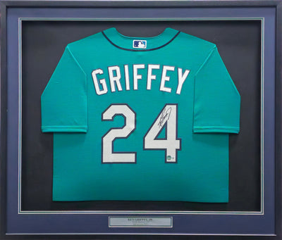 Seattle Mariners Ken Griffey Jr. Autographed Framed Teal Nike Jersey Beckett BAS Witness