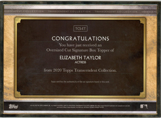 2020 Topps Transcendent Collection TCS-ET Elizabeth Taylor Transcendent Collection Auto