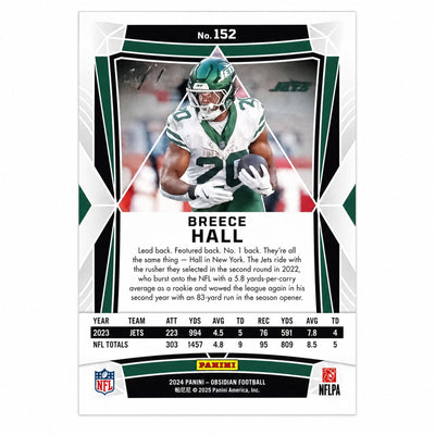 2024 Panini Obsidian 152 Breece Hall Obsidian Jets