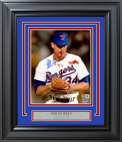 Nolan Ryan Autographed Framed 8x10 Photo Texas Rangers Bloody Beckett BAS QR