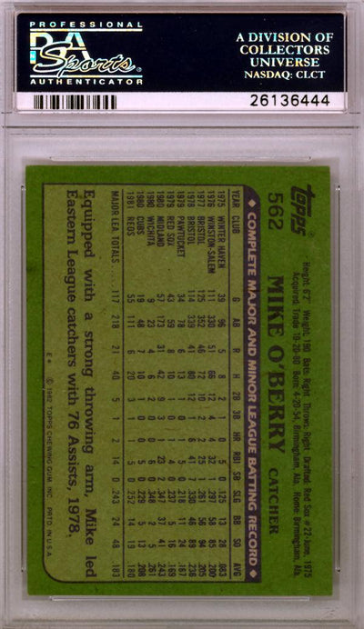 Mike O'Berry Autographed 1982 Topps Card #562 Cincinnati Reds PSA/DNA #26136444