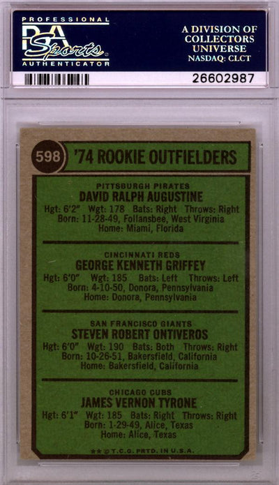 Dave Augustine Autographed 1974 Topps Rookie Card #598 Pittsburgh Pirates PSA/DNA #26602987