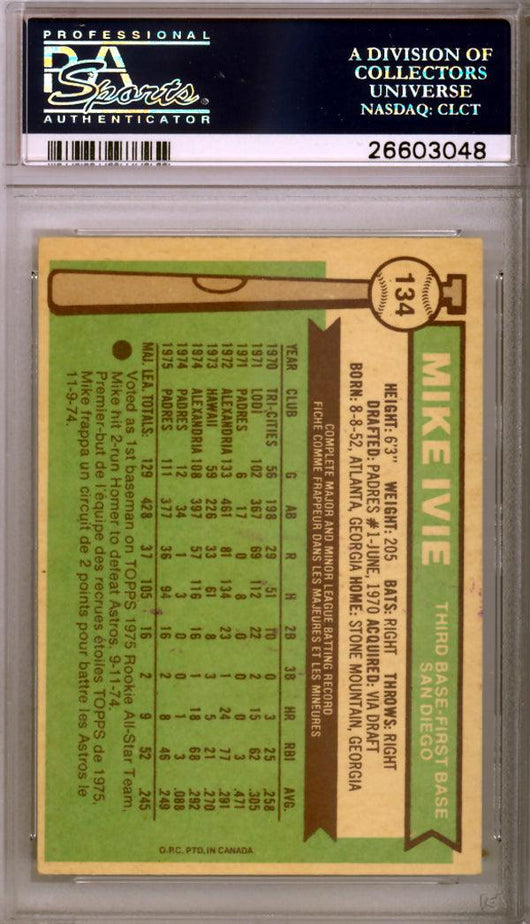 Mike Ivie Autographed 1976 O-Pee-Chee Card #134 San Diego Padres PSA/DNA #26603048