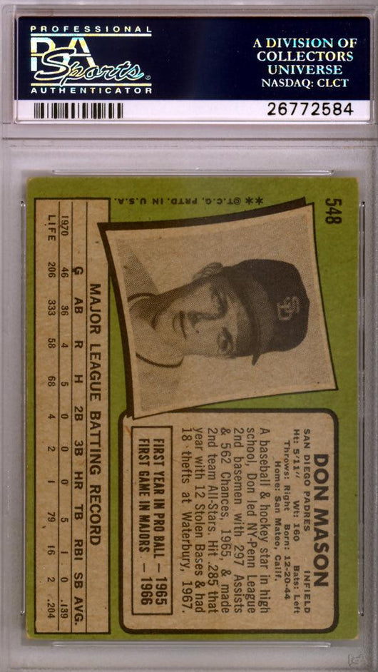 Don Mason Autographed 1971 Topps Card #548 San Diego Padres PSA/DNA #26772584