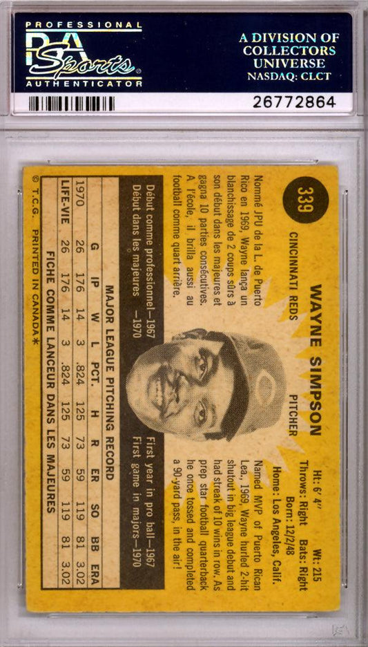 Wayne Simpson Autographed 1971 O-Pee-Chee Card #339 Cincinnati Reds PSA/DNA #26772864