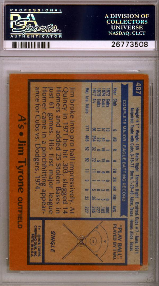 Jim Tyrone Autographed 1978 Topps Card #487 Oakland A's PSA/DNA #26773508