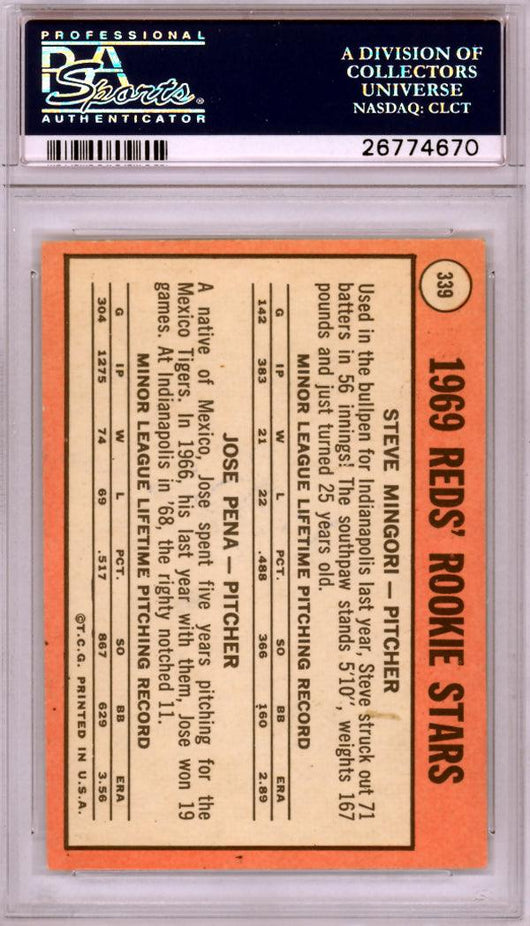 Jose Pena Autographed 1969 Topps Rookie Card #339 Cincinnati Reds PSA/DNA #26774670