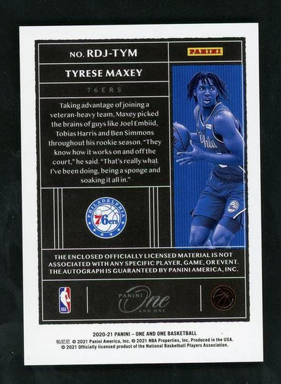 2020 Panini One and One RDJ-TYM Tyrese Maxey Rookie VG Philadelphia 76ers Auto