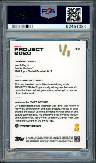Ken Griffey Jr. Autographed Topps Project 2020 Matt Taylor Card #53 Seattle Mariners "HOF 16" #1/1 PSA/DNA #52451084