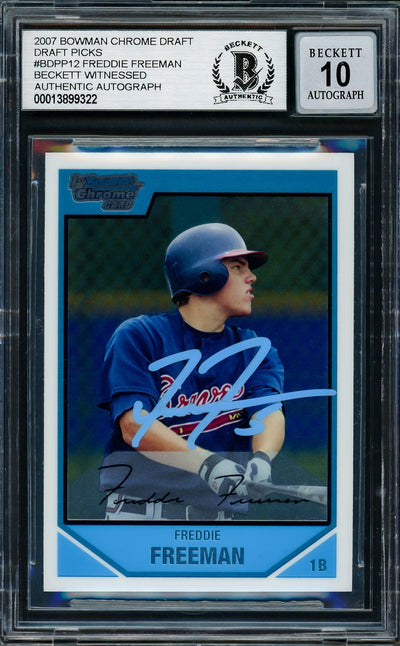 Freddie Freeman Autographed 2007 Bowman Chrome Draft Picks Rookie Card #BDPP12 Atlanta Braves Auto 10 Beckett BAS Witnessed Stock #202079