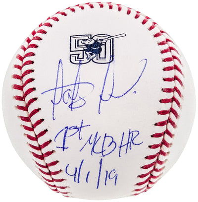 Fernando Tatis Jr. Autographed Official MLB 50th Anniversary Logo Baseball San Diego Padres "1st MLB HR 4/1/19" JSA #SD53983