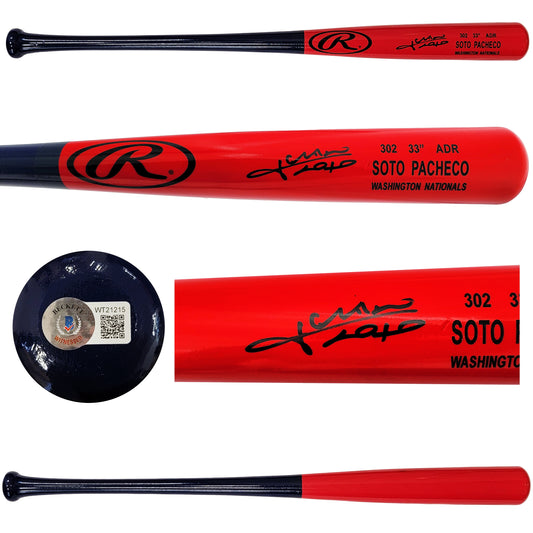 Juan Soto Autographed Red & Blue Rawlings Game Model Bat Washington Nationals Beckett BAS QR Stock #201916
