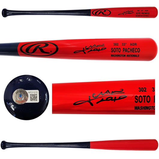 Juan Soto Autographed Red & Blue Rawlings Game Model Bat Washington Nationals Beckett BAS QR Stock #201916
