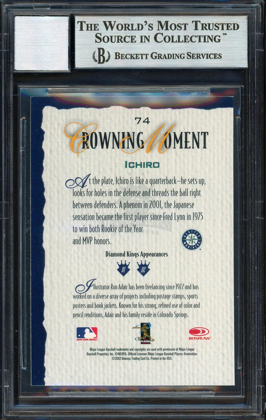 Ichiro Suzuki Autographed 2002 Donruss Diamond Kings Card #74 Seattle Mariners Auto Grade 10 Beckett BAS Stock #189817