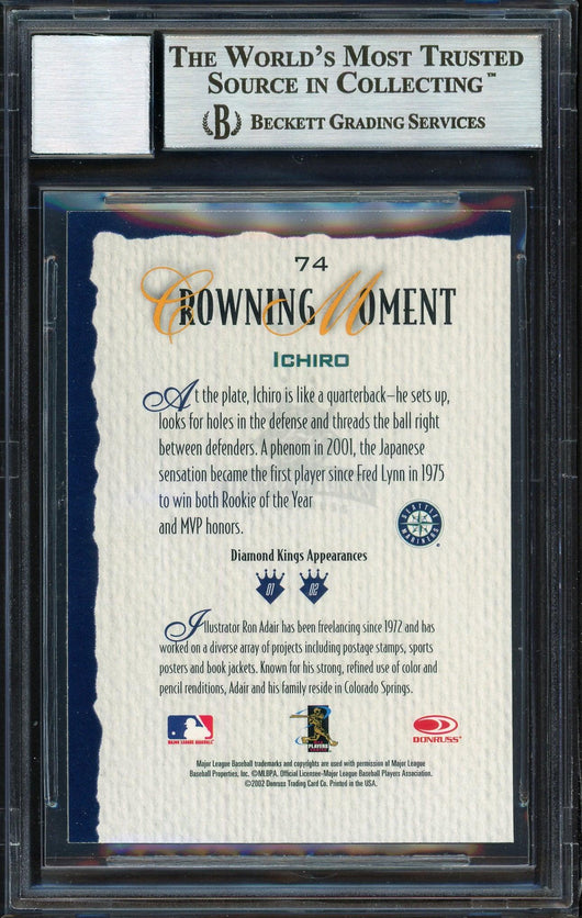 Ichiro Suzuki Autographed 2002 Donruss Diamond Kings Card #74 Seattle Mariners Auto Grade 10 Beckett BAS Stock #189817