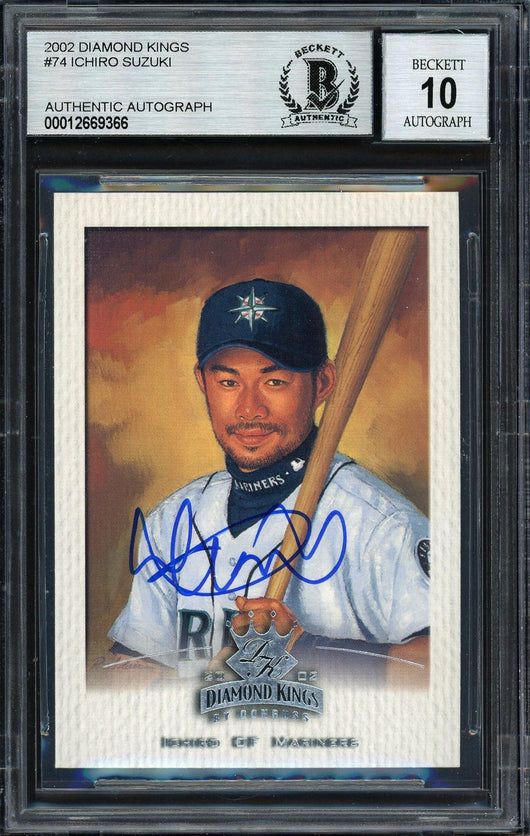 Ichiro Suzuki Autographed 2002 Donruss Diamond Kings Card #74 Seattle Mariners Auto Grade 10 Beckett BAS Stock #189817