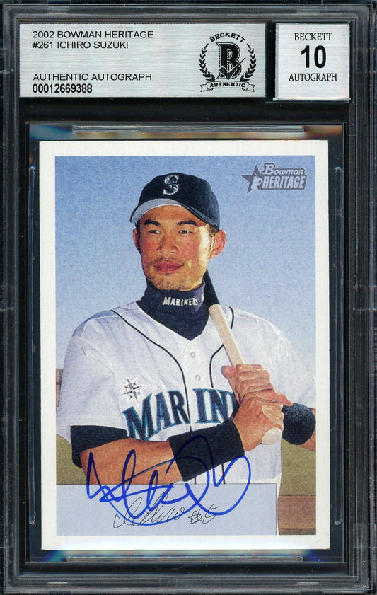 Ichiro Suzuki Autographed 2002 Bowman Heritage Card #261 Seattle Mariners Auto Grade 10 Beckett BAS Stock #189823