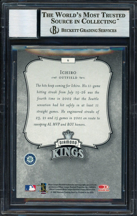 Ichiro Suzuki Autographed 2003 Donruss Diamond Kings Card #6 Seattle Mariners Auto Grade 10 Beckett BAS Stock #189824