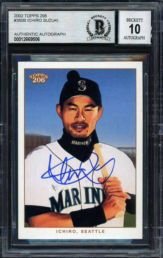 Ichiro Suzuki Autographed 2002 Topps 206 Card #360 Seattle Mariners Auto Grade 10 Beckett BAS Stock #189835