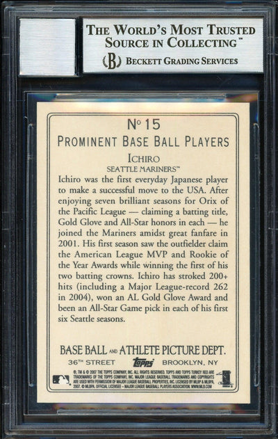 Ichiro Suzuki Autographed 2007 Topps Turkey Red Card #15 Seattle Mariners Auto Grade 10 Beckett BAS Stock #189846