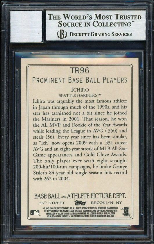 Ichiro Suzuki Autographed 2009 Topps Turkey Red Card #TR96 Seattle Mariners Auto Grade 10 Beckett BAS Stock #189862