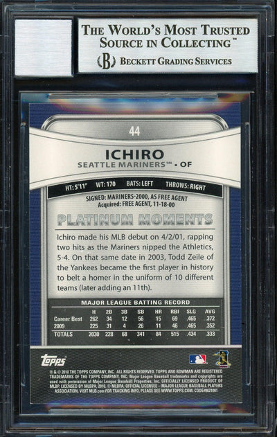 Ichiro Suzuki Autographed 2010 Bowman Platinum Card #44 Seattle Mariners Auto Grade 10 Beckett BAS #12669745