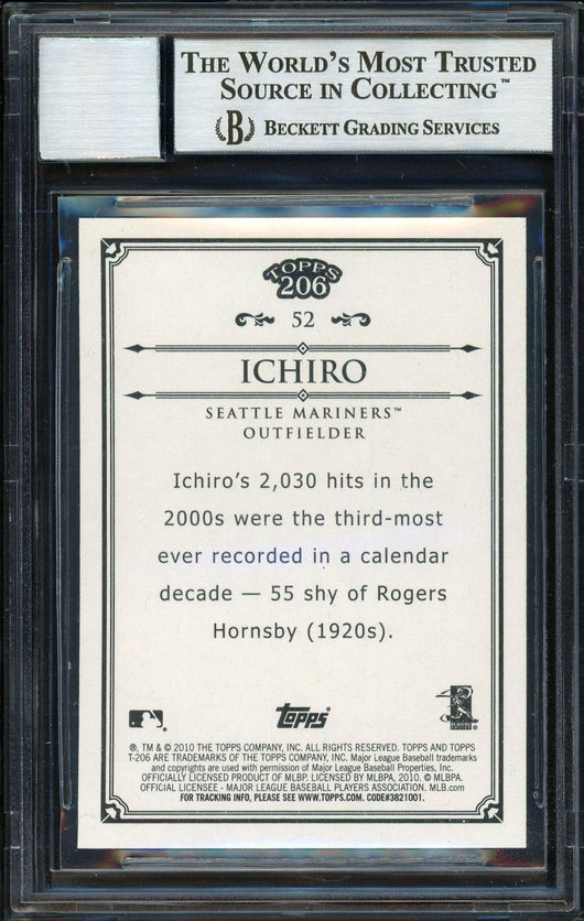 Ichiro Suzuki Autographed 2010 Topps 206 Card #52 Seattle Mariners Auto Grade 10 Beckett BAS Stock #189886