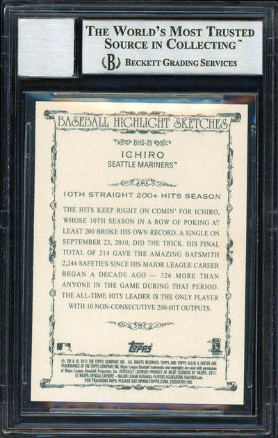 Ichiro Suzuki Autographed 2011 Topps Allen & Ginter Highlight Sketches Card #BHS-25 Seattle Mariners Auto Grade 10 Beckett BAS #12669847