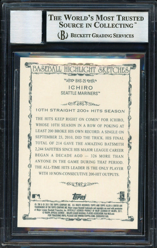 Ichiro Suzuki Autographed 2011 Topps Allen & Ginter Highlight Sketches Card #BHS-25 Seattle Mariners Auto Grade 10 Beckett BAS #12669847