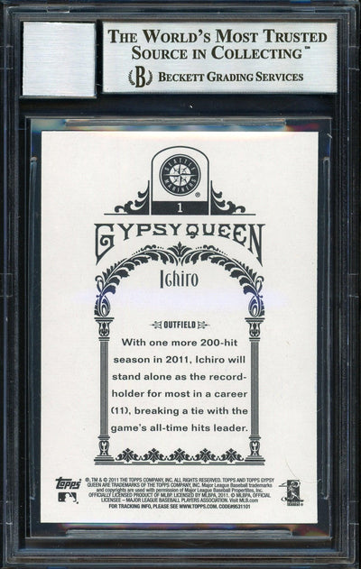 Ichiro Suzuki Autographed 2011 Topps Gypsy Queen Card #1 Seattle Mariners Auto Grade 10 Beckett BAS #12669856