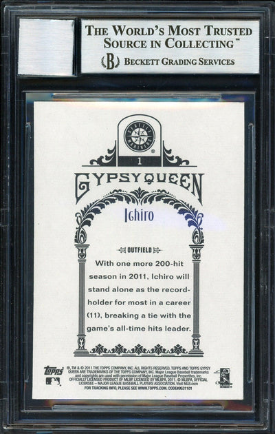 Ichiro Suzuki Autographed 2011 Topps Gypsy Queen Card #1 Seattle Mariners Auto Grade 10 Beckett BAS #12669857