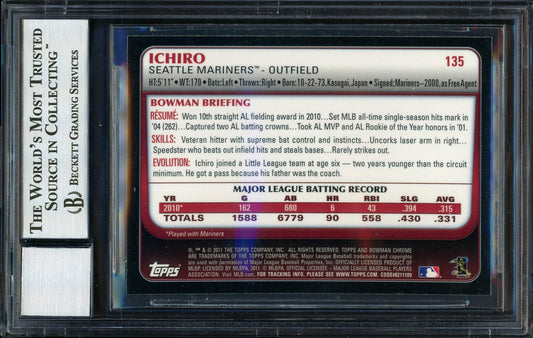 Ichiro Suzuki Autographed 2011 Bowman Chrome Card #135 Seattle Mariners Auto Grade 10 Beckett BAS #12669861