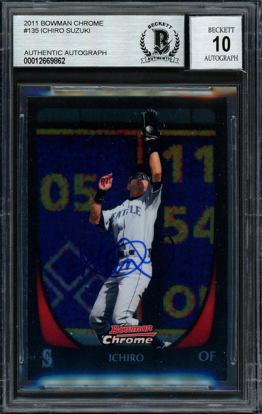 Ichiro Suzuki Autographed 2011 Bowman Chrome Card #135 Seattle Mariners Auto Grade 10 Beckett BAS #12669862