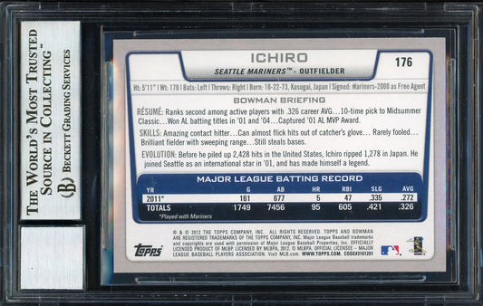 Ichiro Suzuki Autographed 2012 Bowman Card #176 Seattle Mariners Auto Grade 10 Beckett BAS #12669904