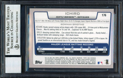 Ichiro Suzuki Autographed 2012 Bowman Gold Card #176 Seattle Mariners Auto Grade 10 Beckett BAS #12669905
