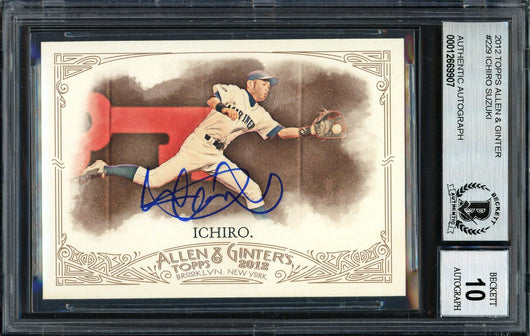 Ichiro Suzuki Autographed 2012 Topps Allen & Ginter Card #229 Seattle Mariners Auto Grade 10 Beckett BAS Stock #189924