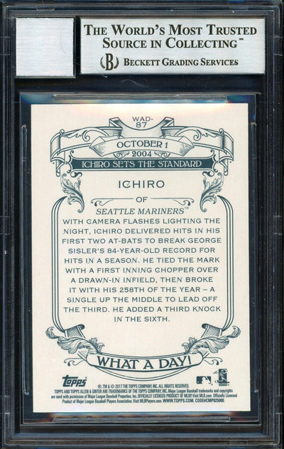 Ichiro Suzuki Autographed 2017 Topps Allen & Ginter What A Day Card #WAD-87 Seattle Mariners Auto Grade 10 Beckett BAS Stock #189933
