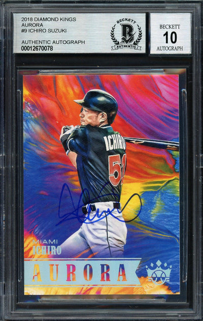 Ichiro Suzuki Autographed 2018 Panini Diamond Kings Aurora Card #A9 Miami Marlins Auto Grade 10 Beckett BAS #12670078