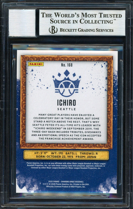 Ichiro Suzuki Autographed 2020 Panini Donruss Diamond Kings Plum Frame Card #168 Seattle Mariners Auto Grade 10 Beckett BAS #12670179