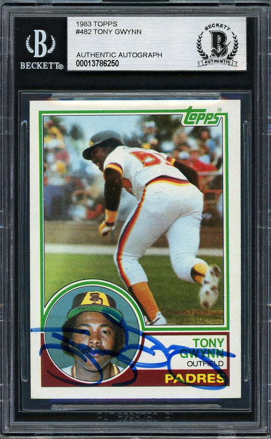 Tony Gwynn Autographed 1983 Topps Rookie Card #482 San Diego Padres Vintage Signature Beckett BAS #13786250