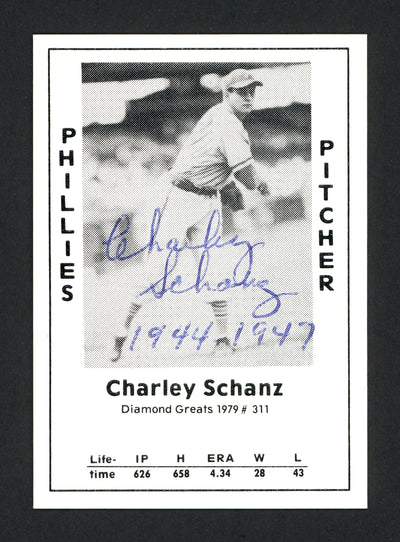 Charley Schanz Autographed 1979 Diamond Greats Card #311 Philadelphia Phillies SKU #165663