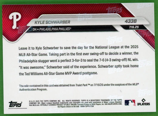 2025 Topps Now 433B Kyle Schwarber All-Star Game /49 VG Philadelphia Phillies