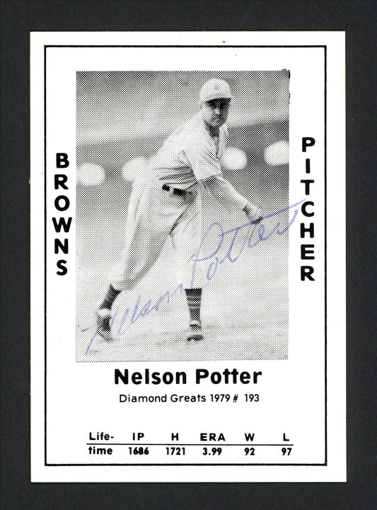 Nelson Potter Autographed 1979 Diamond Greats Card #193 St. Louis Browns SKU #165689