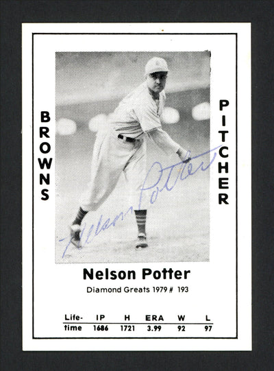 Nelson Potter Autographed 1979 Diamond Greats Card #193 St. Louis Browns SKU #165689