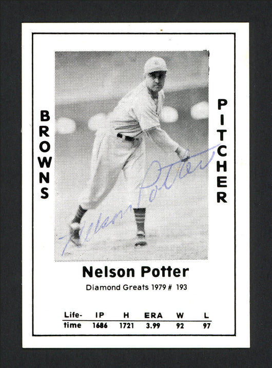 Nelson Potter Autographed 1979 Diamond Greats Card #193 St. Louis Browns SKU #165689