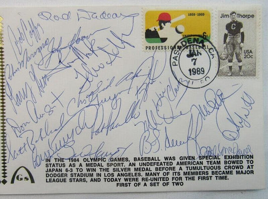 1984 USA Olympic Team Signed Cachet Envelope Barry Larkin Mark McGwire Will Clark +18 JSA XX72988